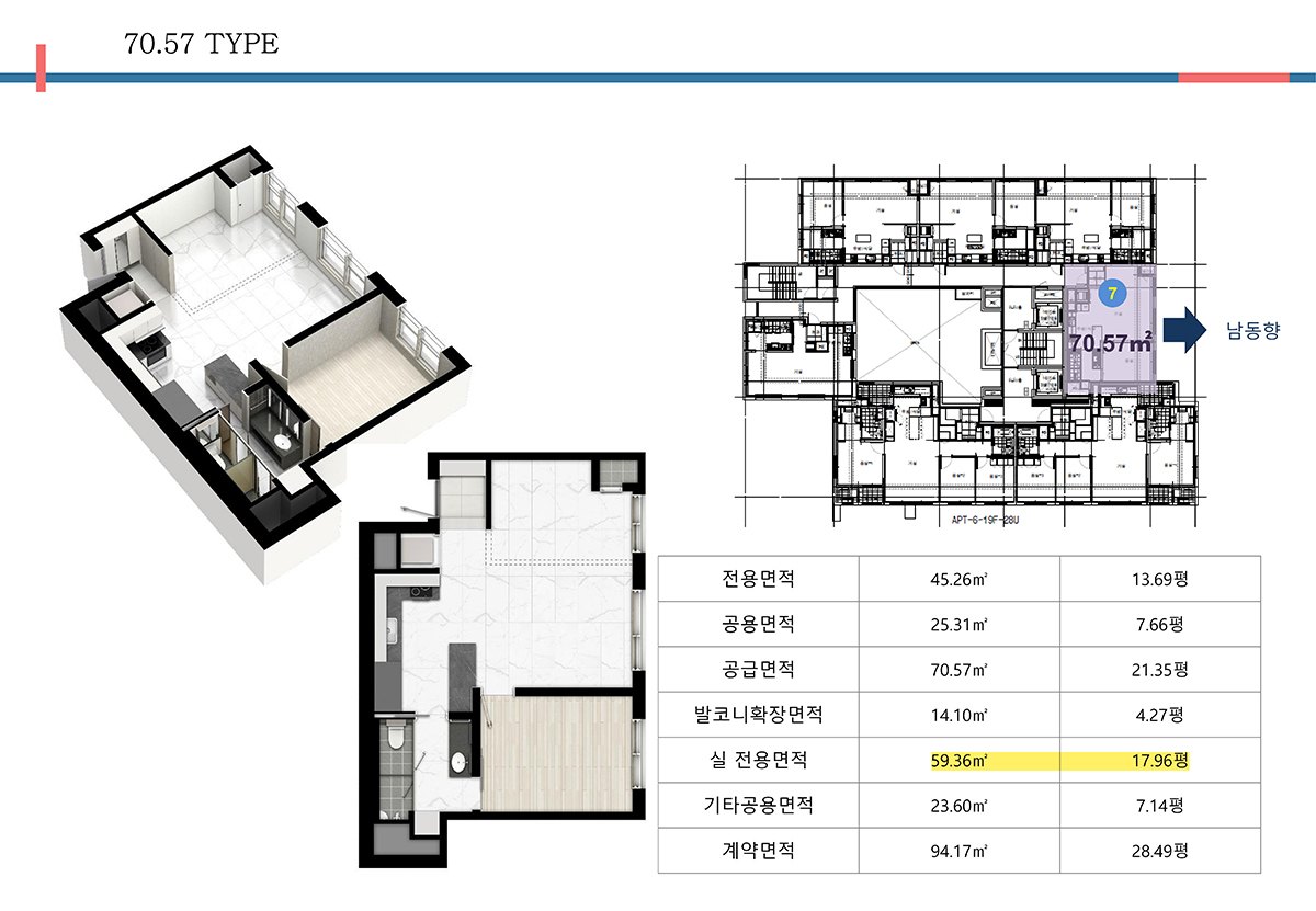 70.57㎡ 평면도와 면적표